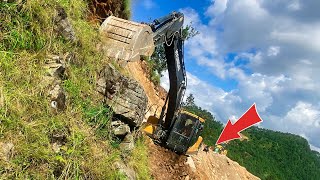 Mountain Road Construction Takes a Terrifying Turn: A Landslide Engulfs the Crew | Trackhoe