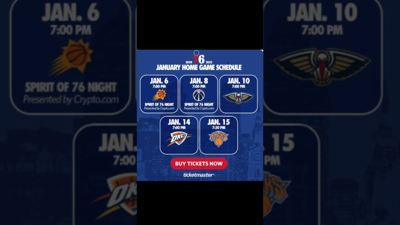 Philadelphia 76ers 2024-25 January Home Game Schedule