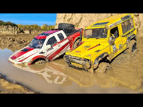 Land Rover Defender 90 4x4 vs Ford Raptor 4x4 – RC Cars MUD OFF Road Adventure - Winches