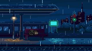 Pixel Rain Station ASMR — Calm Night with Black Fox | Relaxing Rain Ambience for Sleep & Focus