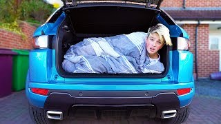 I Spent the Night in Mums New Car & She Caught Me!! (24 Hour Overnight Challenge)