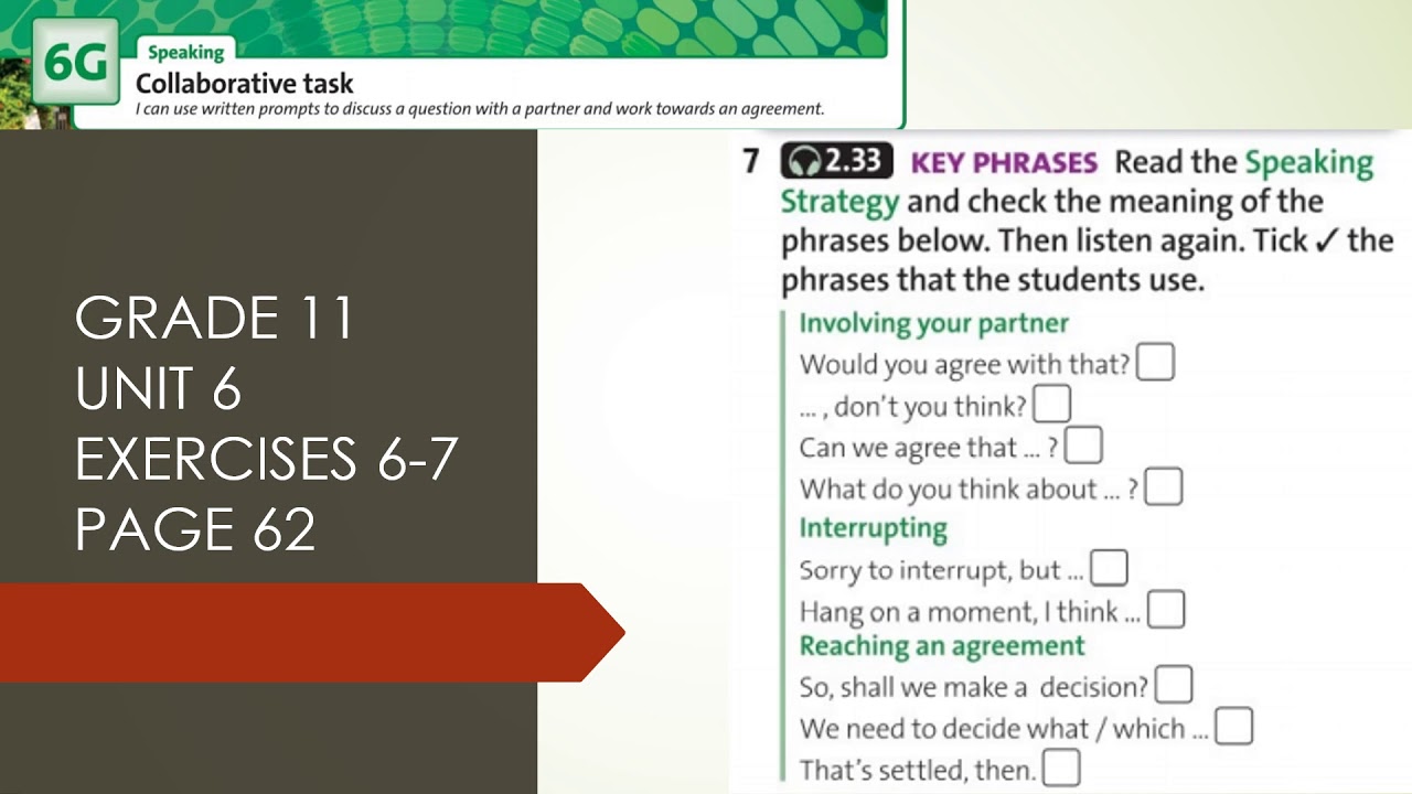 Grade 11 Unit 6 Exercises 6 7 Page 62 YouTube
