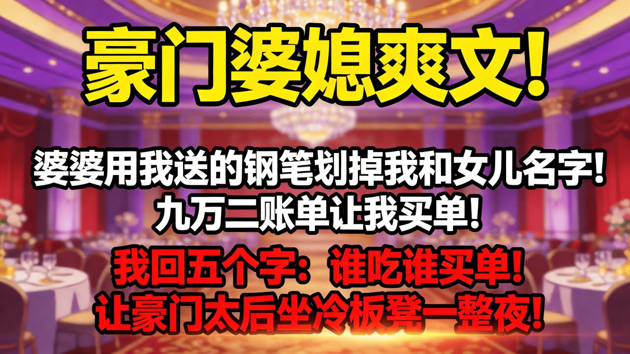 婆婆六十大壽把我發配到偏廳角落，請柬上抹掉我和女兒的名字｜宴席散場九萬二賬單，丈夫催命般要我結賬｜我只回五個字，這位掌控家族企業的太后當場被扣在酒店前台#人生哲学 #生活經驗 #情感故事 #故事#婚姻