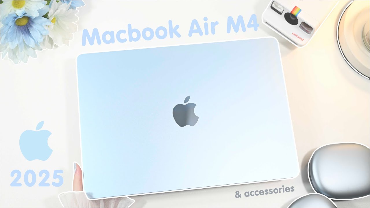 MacBook Air M4 Sky Blue Aesthetic Unboxing ☁️🩵 AirPods Max 🎧Gaming, Speed Test & Useful Accessories!