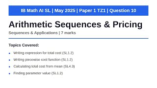 Arithmetic Sequences & Pricing Strategies | IB Math AI SL | May 2025 Paper 1 TZ1 Q10