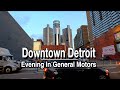 Downtown Detroit Michigan Evening Inside General Motors Walk| 5K 60FPS | City Sounds