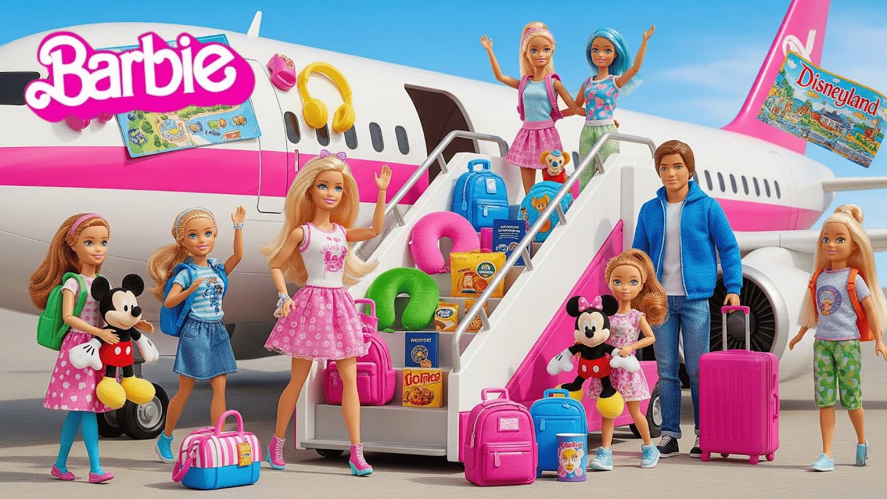 Barbie & Ken Doll Family Airplane Travel Routine (They Going To Disney Land!)