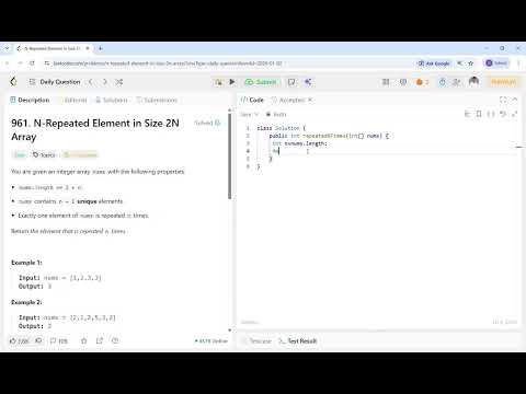 N Repeated Element in Size 2N Array  |  LeetCode -961 | Java