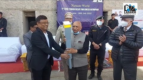 1st Relay Torch for Chess Olympiad reaches Leh, LG Mathur receives it from GM Barua