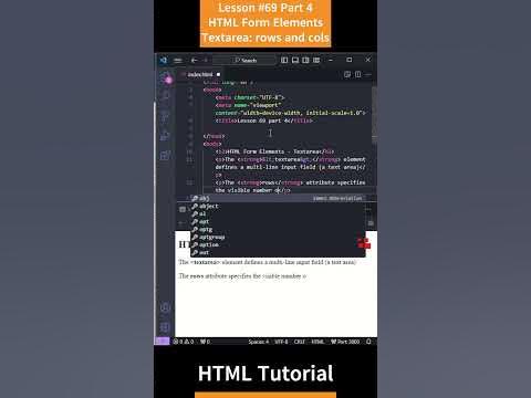 HTML Tutorial - Lesson 69: HTML Form Elements - Textarea: rows and cols ...
