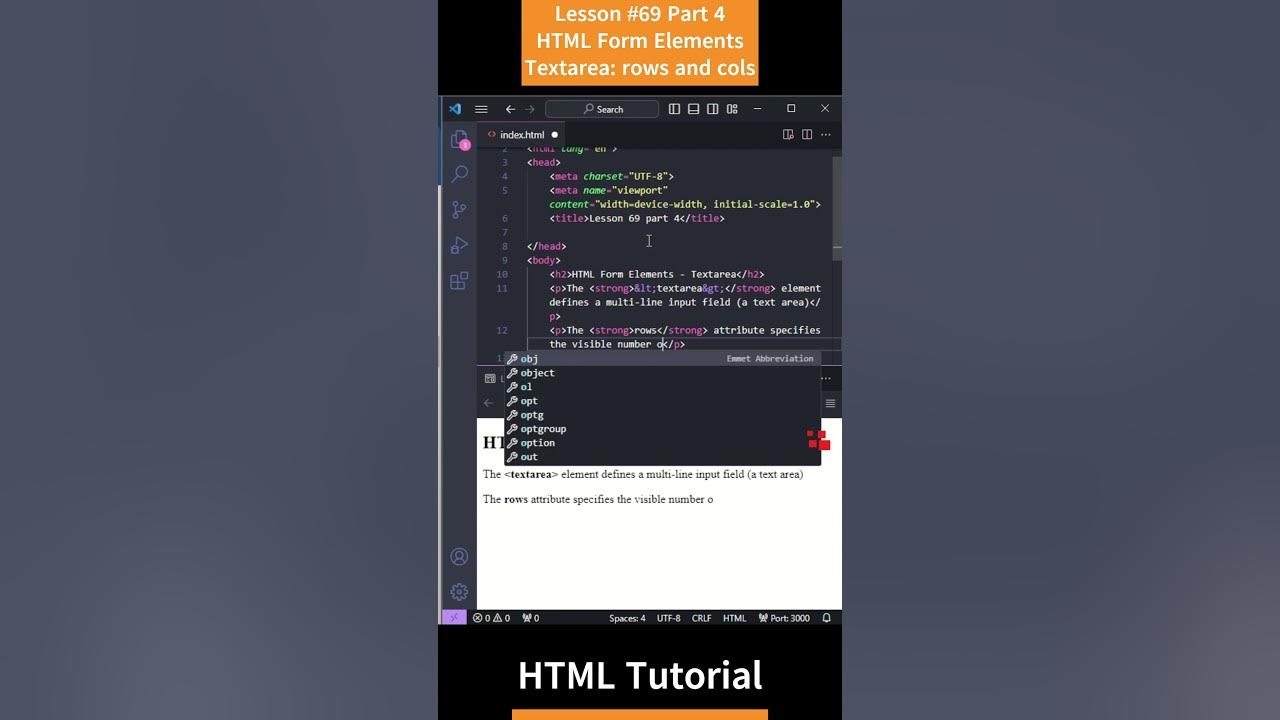 HTML Tutorial Lesson 69 HTML Form Elements Textarea Rows And Cols html-tutorial-lesson-69-html-form-elements-textarea-rows-and-cols
