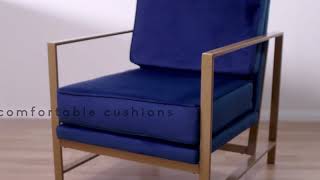 Spatial Order Blue Hudson Modern Velvet Accent Chair With Metal Frame