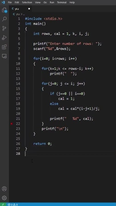 Code to print the pascal's triangle in c language🙂| C/C++| #programming ...