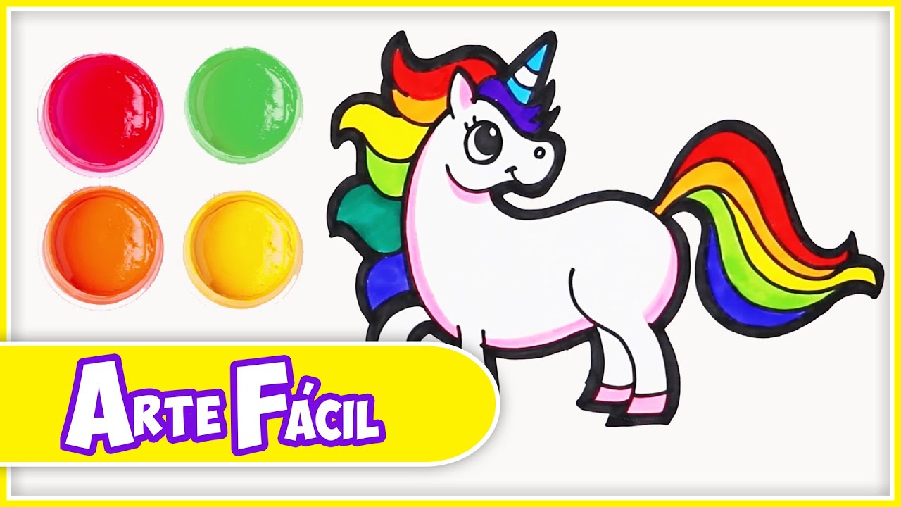 Vídeo de fazer desenho e colorir - Fazer desenho e colorir emoji bonito do  unicórnio do arco íris 