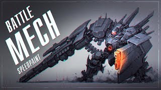 Drawing concept battle mech in photoshop | speedpaint