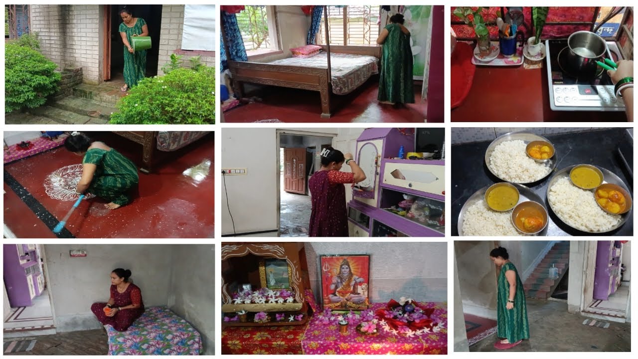 🌅ভোর 5টায়⏰ উঠে সংসারের কাজ কাঁচা-ধোয়া +রান্না +পুজো করে 🌺আমি যেভাবে ঘরটাকে টিপটাপ ভাবে করে রাখি।।
