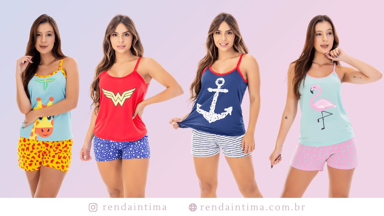 Pijama Feminino Adulto Personagens Barbie Roupa de Dormir Moda Verão Baby  Doll