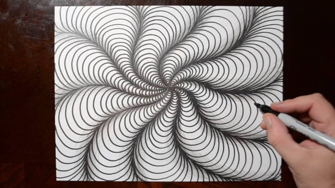 How to Draw Curved Line Illusions Spiral Sketch  Pattern 