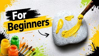 Yellow Aesthetic Duck Painting on Rock  | Easy Pebble Acrylic Painting for Beginners
