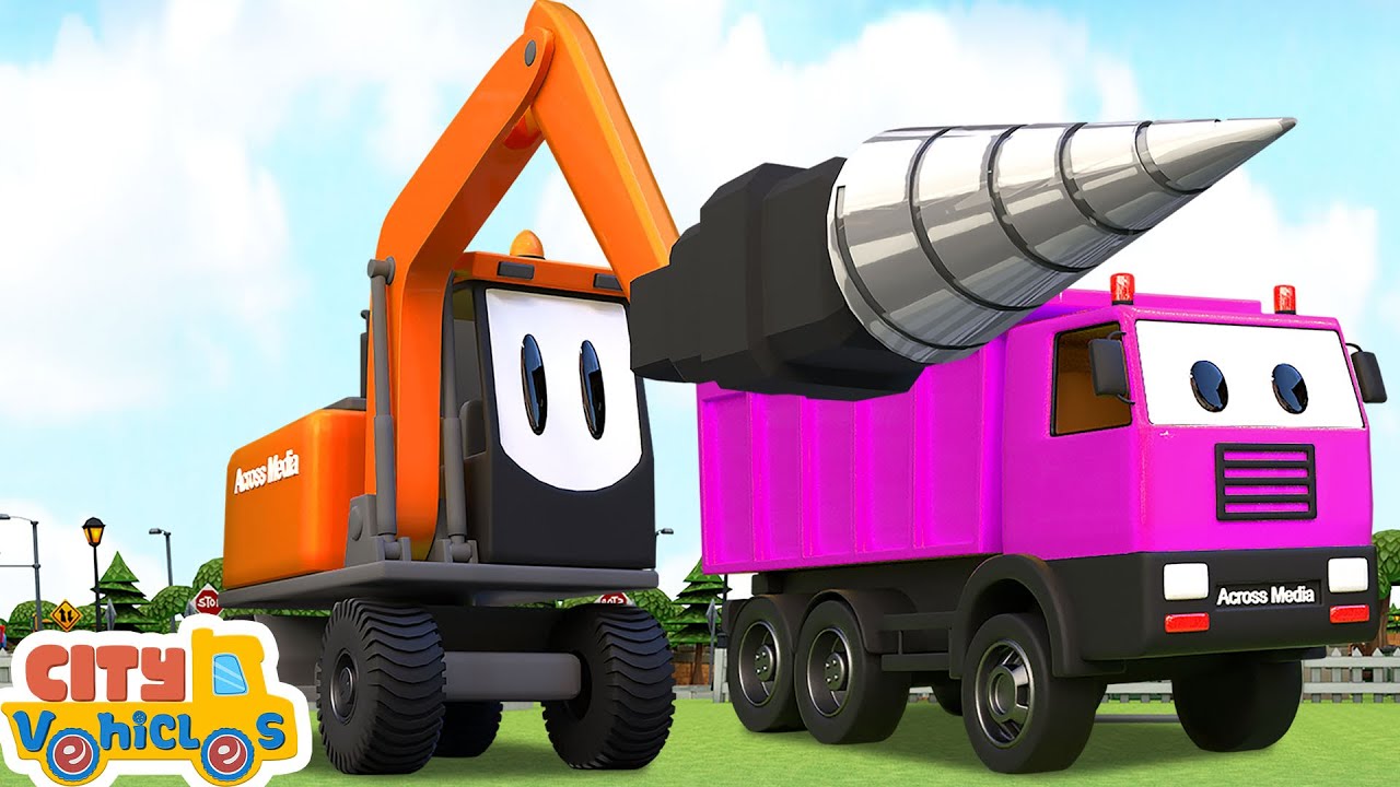 construction vehicle Assemble bulldozer and clean the road- bulldozer, dump truck and tractor