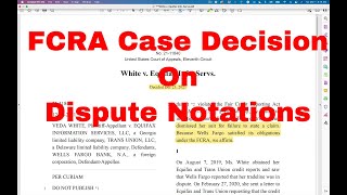 FCRA Case Decision:  White v Equifax (Removal of dispute notation)