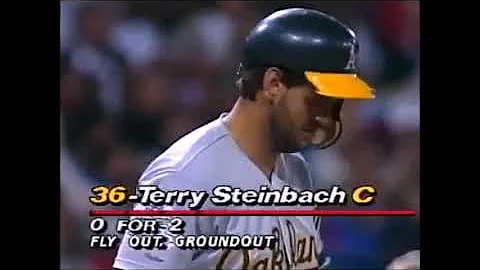 Terry Steinbach hits a two run Tripple off Mike La...