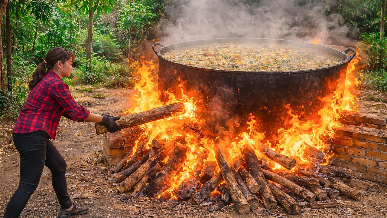 Single girl Cleaning up the farm & Harvesting Agricultural products to Sell at the market