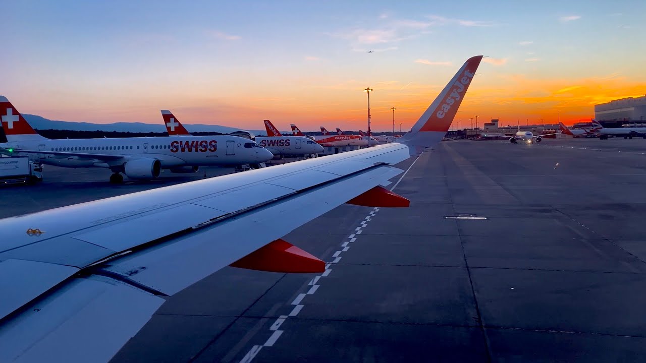 [4K] Beautiful Geneva SUNRISE Takeoff | GVA | EasyJet | A320neo