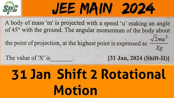 A body of mass m is projected with a speed up making an angle of 45° with the ground . The angular