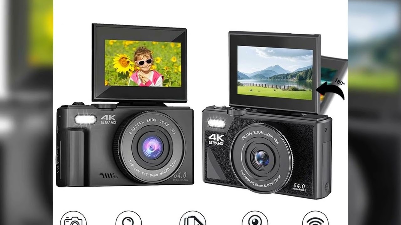 A must-have product! Ourlife AC600 Digital Camera 4K 64MP UHD Cameras 18X Digital Zoom 180° Flip S