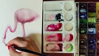 Pink Flamingo Watercolor Painting Process