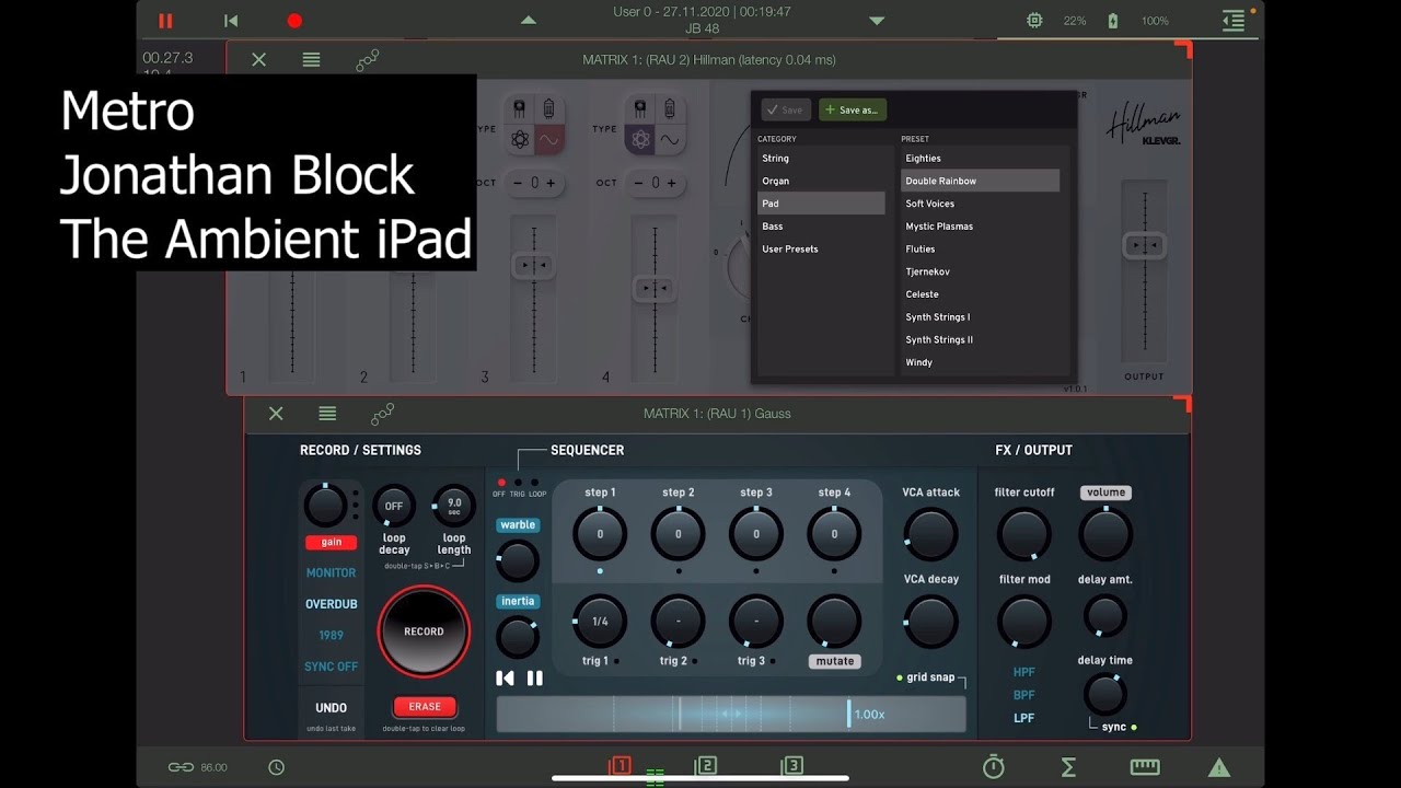 Metro (with Gauss Field Looper, Klevgr Hillman, Laplace, AR-909, Axon 2, Eventide MicroPitch, QVox)