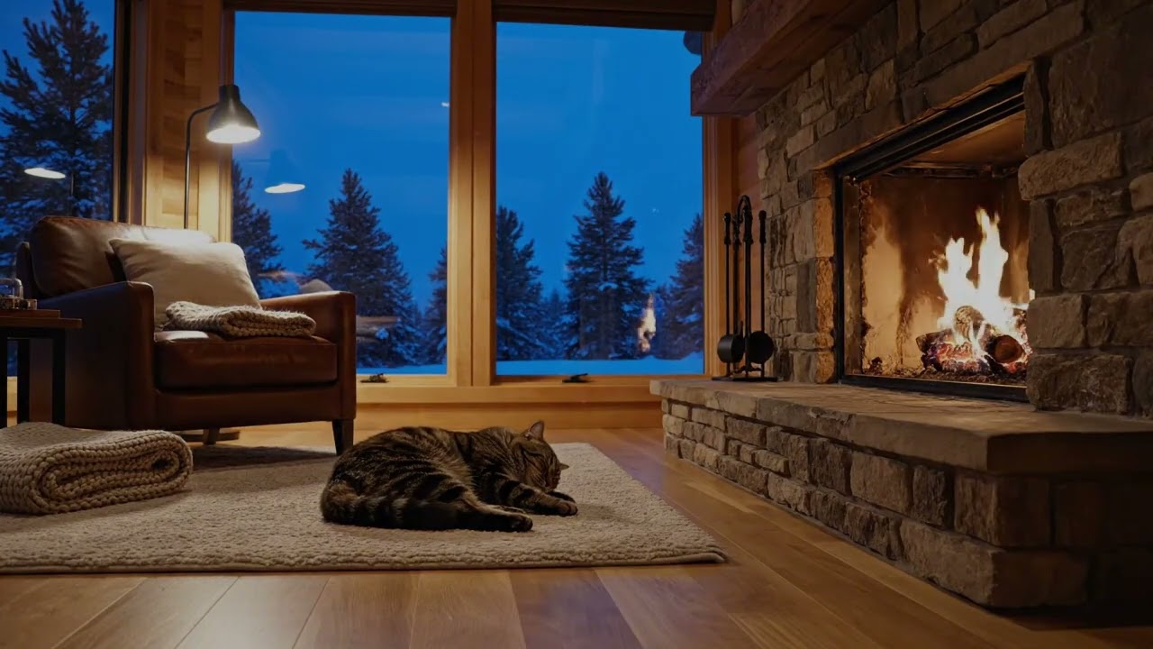 Warm Winter Evening by the Fireplace for Deep Sleep and Relaxation