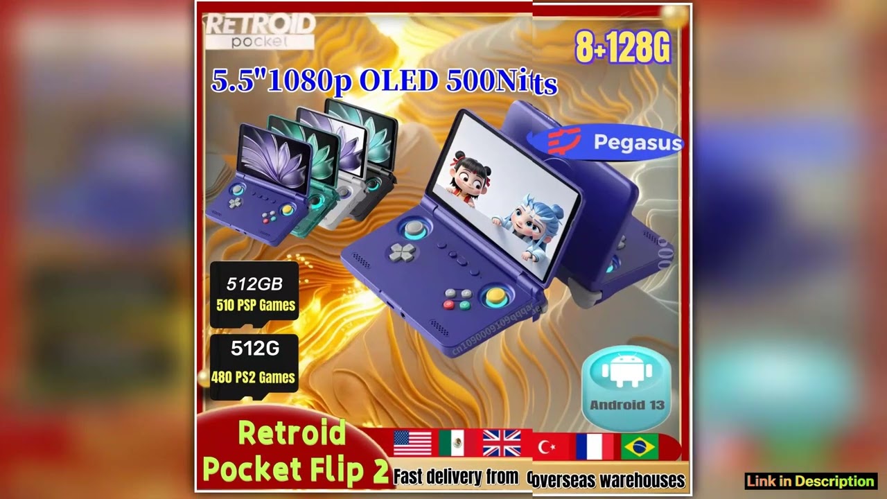 Retroid Pocket Flip 2 RP Flip 2 Retro Handheld Game Console Video Game Console 55AMOLED Touch Scree