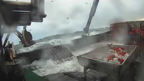 Bering Sea Alaska Crabbing, Throwing the Hook in a Storm During Snow Crab 2011 F/V Western Mariner