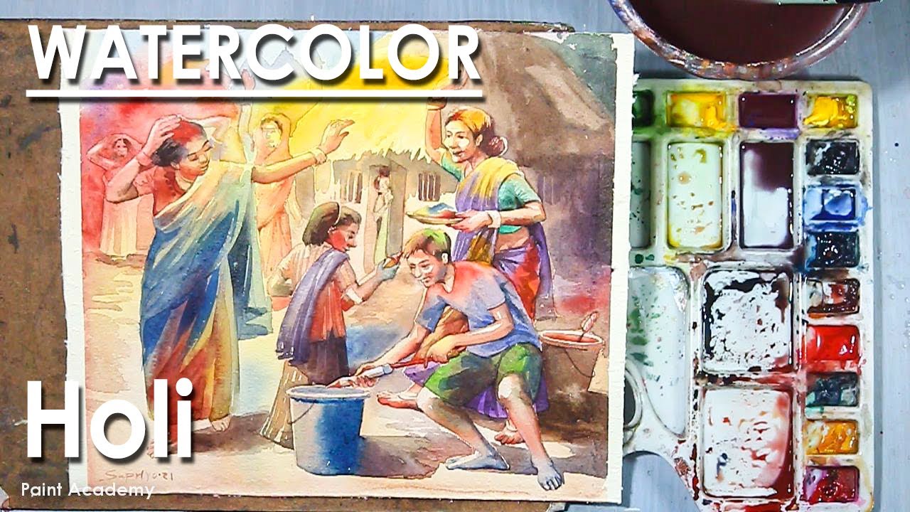 Watercolor Painting | A Composition on Holi (Festival of Colors ...