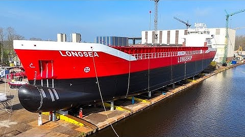 Schitterende lancering van de mv. LONGSEA bij SAS / GS Yard Waterhuizen.  4K.