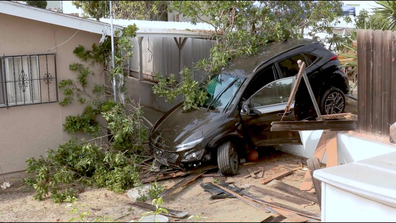 Car Flies into 2 Backyards After Collision | San Diego - YouTube