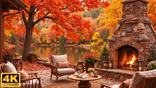 Autumn October Porch Ambience by the Lake 🍂 Soft Piano & Crackling Fireplace for Peaceful Vibes screenshot 2