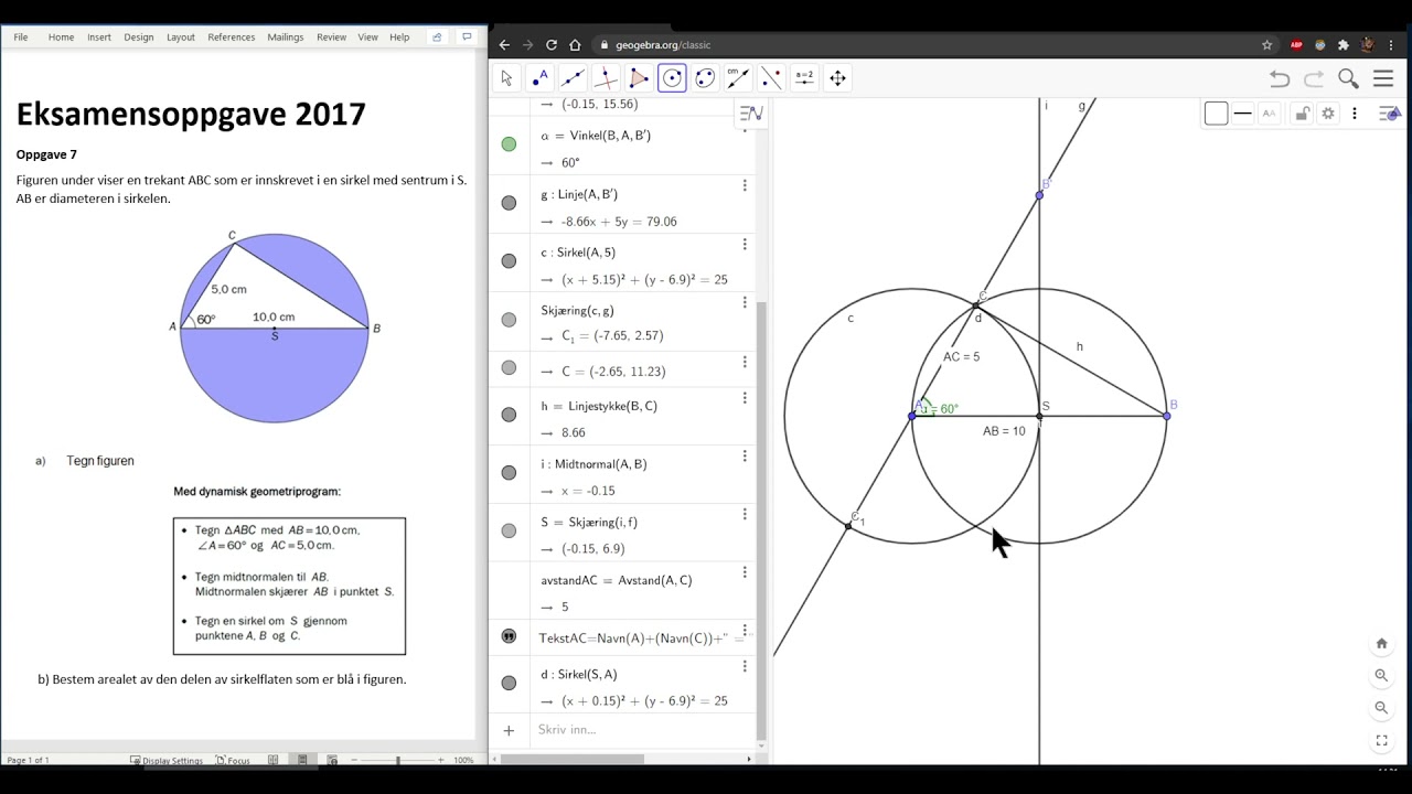 Dynamisk geometriprogram: GeoGebra - Eksamensoppgave 2017