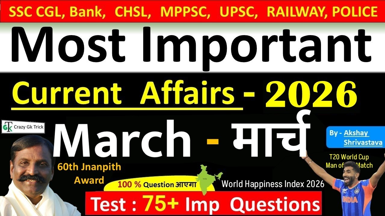 Current Affairs - March 2026 | Imp current affairs 2026 | Monthly ...
