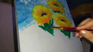 رسمة بسيطة ب الوان الاكريليك Simple acrylic painting &quot;sunflowers&quot;