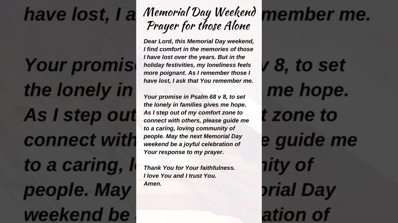 Memorial Day Weekend Prayer for those Alone