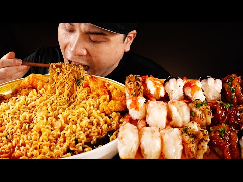 <strong>Shrimp</strong> ramen and various <strong>shrimp</strong> sushi