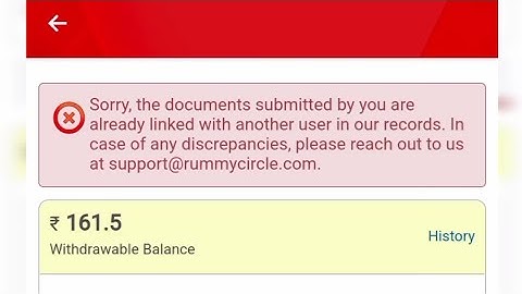 Sorry, the documents submitted by you are already linked with another user in our records.my11circle