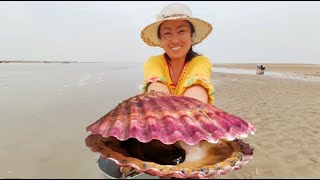 Seafood grows wildly, Ying catches some shellfish and makes traditional dishes。