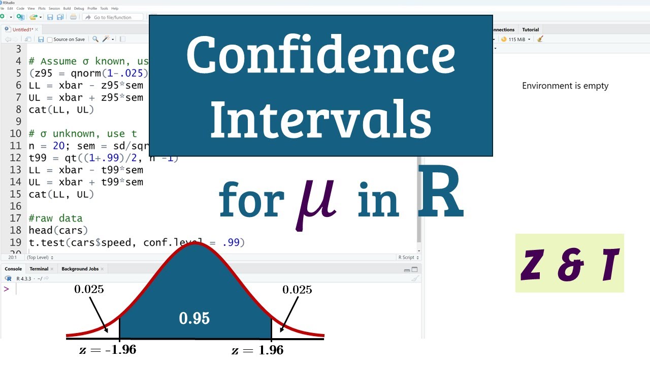 Confidence Intervals for one Population Mean in R (Z & t) – Summary ...