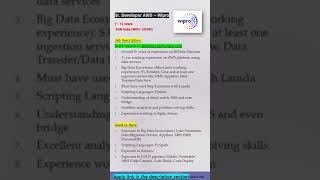 Wipro | AWS Developer | BI/Data Platform, EMR, DynamoDB,S3, Redshift, Glue,AppFlow #shorts #ytshorts