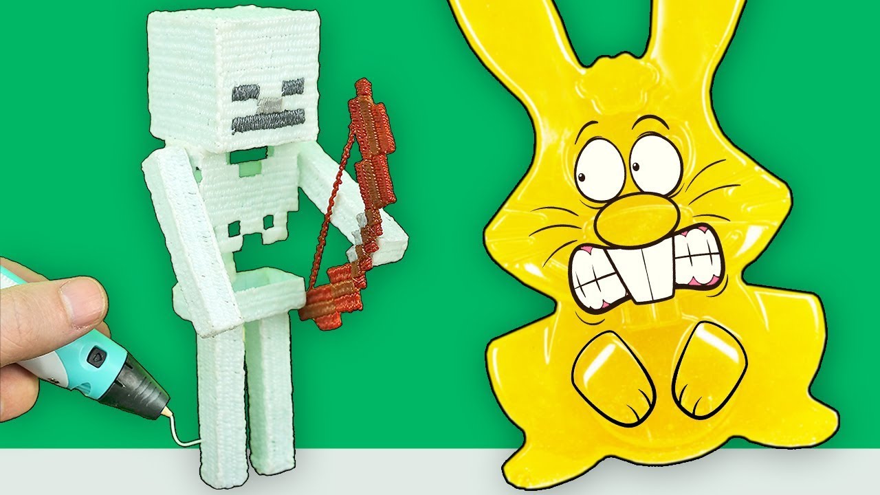 СКЕЛЕТ ИЗ МАЙНКРАФТА 3D РУЧКОЙ И ЖЕЛЕЙНЫЙ ЗАЯЦ ХАРИТОН