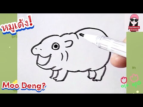 วาดหมูเด้ง! MOO DENG! Viral Baby Pygmy Hippo Drawing Easy 🦛🍡🤩 - YouTube